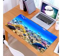KDWJS Tappetino per mouse XXL Speed Gaming - 90x40 cm - XXL Mousepad - base antiscivolo - migliora la precisione e la velocità - Pesci, Scena del mondo sottomarino con pesci rossi, stelle marine e me