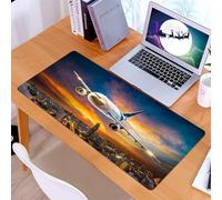 KDWJS Tappetino per mouse XXL Speed Gaming - 90x40 cm - XXL Mousepad - base antiscivolo - migliora la precisione e la velocità - Aereo per il trasporto che vola sopra la città di notte sullo sfondo d
