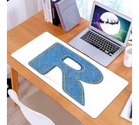 KDWJS Tappetino per mouse XXL Speed Gaming - 90x40 cm - XXL Mousepad - base antiscivolo - migliora la precisione e la velocità - Lettera R, modello di carattere alfabeto in stile denim retrò con lett