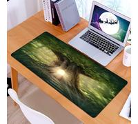 KDWJS Tappetino per mouse XXL Speed Gaming - 90x40 cm - XXL Mousepad - base antiscivolo - migliora la precisione e la velocità - Un albero nella foresta con una porta illuminata da luci intense.