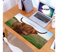 KDWJS Tappetino per mouse XXL Speed Gaming - 90x40 cm - XXL Mousepad - base antiscivolo - migliora la precisione e la velocità - Animale, una maestosa mucca al pascolo, con il pelo marrone e le famos