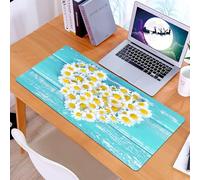 KDWJS Tappetino per mouse XXL Speed Gaming - 90x40 cm - XXL Mousepad - base antiscivolo - migliora la precisione e la velocità - Fiori di margherita gialli e blu a forma di cuore, amore romantico di
