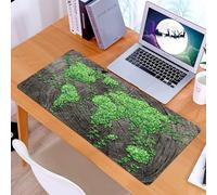 KDWJS Tappetino per mouse XXL Speed Gaming - 90x40 cm - XXL Mousepad - base antiscivolo - migliora la precisione e la velocità - Mappa del mondo, mappa su tronco d'albero con foglie verdi. Fauna fore