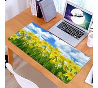 KDWJS Tappetino per mouse XXL Speed Gaming - 90x40 cm - XXL Mousepad - base antiscivolo - migliora la precisione e la velocità - Un campo di fiori di narciso gialli contro un cielo blu