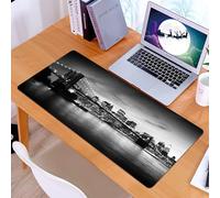 KDWJS Tappetino per mouse XXL Speed Gaming - 90x40 cm - XXL Mousepad - base antiscivolo - migliora la precisione e la velocità - Ponte di Brooklyn e tramonto a Manhattan a New York, immagine in bianc