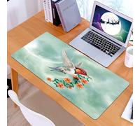 KDWJS Tappetino per mouse XXL Speed Gaming - 90x40 cm - XXL Mousepad - base antiscivolo - migliora la precisione e la velocità - Set di colibrì, un colibrì vola con un ramo fiorito Illustrazione flor
