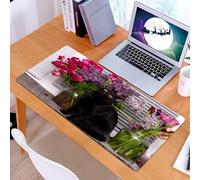 KDWJS Tappetino per mouse XXL Speed Gaming - 90x40 cm - XXL Mousepad - base antiscivolo - migliora la precisione e la velocità - Animale, gatto nero alza la testa. sul davanzale della finestra sullo
