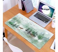 KDWJS Tappetino per mouse XXL Speed Gaming - 90x40 cm - XXL Mousepad - base antiscivolo - migliora la precisione e la velocità - Una scena misteriosa con cervi, pini e uccelli che volano sotto la lun