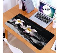 KDWJS Tappetino per mouse XXL Speed Gaming - 90x40 cm - XXL Mousepad - base antiscivolo - migliora la precisione e la velocità - Fotografia serena di fiori di piume su pietre bagnate, pellicce su cio