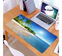 KDWJS Tappetino per mouse XXL Speed Gaming - 90x40 cm - XXL Mousepad - base antiscivolo - migliora la precisione e la velocità - Immagine panoramica della scena della spiaggia di Sunny Island con pal
