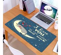 KDWJS Tappetino per mouse XXL Speed Gaming - 90x40 cm - XXL Mousepad - base antiscivolo - migliora la precisione e la velocità - Ti amo, gatto addormentato che tiene in mano cuori sulla luna nel ciel
