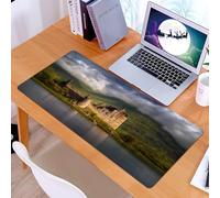 KDWJS Tappetino per mouse XXL Speed Gaming - 90x40 cm - XXL Mousepad - base antiscivolo - migliora la precisione e la velocità - Riflessi del castello nella luce del mattino, altopiani, Scozia, cielo