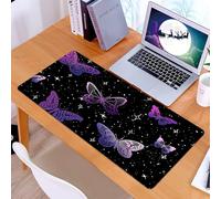 KDWJS Tappetino per mouse XXL Speed Gaming - 90x40 cm - XXL Mousepad - base antiscivolo - migliora la precisione e la velocità - Misteriosa luce stellare, farfalla viola che svolazza tra le stelle su