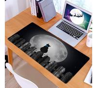 KDWJS Tappetino per mouse XXL Speed Gaming - 90x40 cm - XXL Mousepad - base antiscivolo - migliora la precisione e la velocità - Luna, sagoma di un gatto che mi guarda con la luna piena