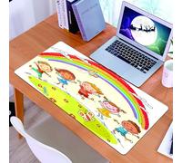 KDWJS Tappetino per mouse XXL Speed Gaming - 90x40 cm - XXL Mousepad - base antiscivolo - migliora la precisione e la velocità - Arcobaleno, bambini che saltano di gioia su una collina sotto un arcob