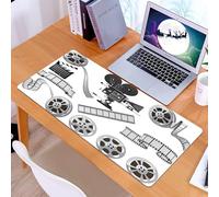 KDWJS Tappetino per mouse XXL Speed Gaming - 90x40 cm - XXL Mousepad - base antiscivolo - migliora la precisione e la velocità - Elementi iconici del cinema, bobine di film in stile retrò, telecamera