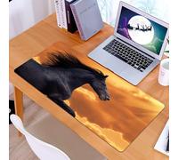 KDWJS Tappetino per mouse XXL Speed Gaming - 90x40 cm - XXL Mousepad - base antiscivolo - migliora la precisione e la velocità - Animale, maestoso cavallo nero al galoppo contro un cielo arancione dr