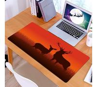 KDWJS Tappetino per mouse XXL Speed Gaming - 90x40 cm - XXL Mousepad - base antiscivolo - migliora la precisione e la velocità - Caccia, illustrazione della silhouette di un cervo e di una cerva su u