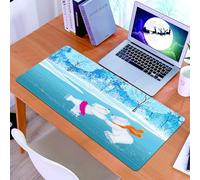 KDWJS Tappetino per mouse XXL Speed Gaming - 90x40 cm - XXL Mousepad - base antiscivolo - migliora la precisione e la velocità - Fumetto, due piccoli orsi polari bianchi pattinano sul ghiaccio sul la