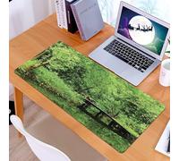 KDWJS Tappetino per mouse XXL Speed Gaming - 90x40 cm - XXL Mousepad - base antiscivolo - migliora la precisione e la velocità - Tranquillo corso d'acqua nella foresta, un ponte rustico circondato da