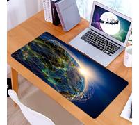 KDWJS Tappetino per mouse XXL Speed Gaming - 90x40 cm - XXL Mousepad - base antiscivolo - migliora la precisione e la velocità - Mondo, globo vivente nello spazio, coperto da una rete luminosa e aper