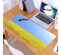 KDWJS Tappetino per mouse XXL Speed Gaming - 90x40 cm - XXL Mousepad - base antiscivolo - migliora la precisione e la velocità - Cicogna gialla e blu che vola da sola con un cielo limpido sopra la pr