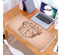 KDWJS Tappetino per mouse XXL Speed Gaming - 90x40 cm - XXL Mousepad - base antiscivolo - migliora la precisione e la velocità - Lupo, disegno etnico di animali in un copricapo da guerra decorativo i
