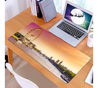 KDWJS Tappetino per mouse XXL Speed Gaming - 90x40 cm - XXL Mousepad - base antiscivolo - migliora la precisione e la velocità - Londra, vista del tramonto, ponte sul fiume Tamigi, ruota panoramica,