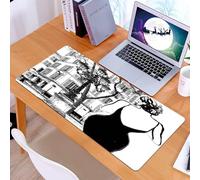 KDWJS Tappetino per mouse XXL Speed Gaming - 90x40 cm - XXL Mousepad - base antiscivolo - migliora la precisione e la velocità - Decorazioni della città di Parigi, elegante giovane donna in abito ner
