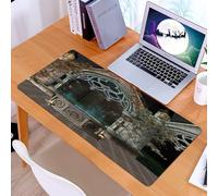 KDWJS Tappetino per mouse XXL Speed Gaming - 90x40 cm - XXL Mousepad - base antiscivolo - migliora la precisione e la velocità - Cortile gotico, una splendida sorgente di pietra con un blu brillante