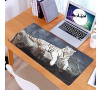 KDWJS Tappetino per mouse XXL Speed Gaming - 90x40 cm - XXL Mousepad - base antiscivolo - migliora la precisione e la velocità - Elegante tigre bianca seduta sulla roccia, il momento tranquillo della