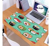 KDWJS Tappetino per mouse XXL Speed Gaming - 90x40 cm - XXL Mousepad - base antiscivolo - migliora la precisione e la velocità - Cartone animato, sushi carino su sfondo verde con facce buffe, che cre