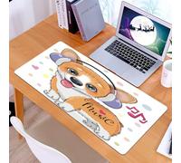 KDWJS Tappetino per mouse XXL Speed Gaming - 90x40 cm - XXL Mousepad - base antiscivolo - migliora la precisione e la velocità - Animali dei cartoni animati, un cucciolo con le cuffie, ci sono punti
