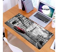 KDWJS Tappetino per mouse XXL Speed Gaming - 90x40 cm - XXL Mousepad - base antiscivolo - migliora la precisione e la velocità - Auto rossa d'epoca sulla strada di Parigi, auto rossa e iconica Torre