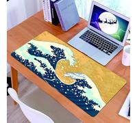 KDWJS Tappetino per mouse XXL Speed Gaming - 90x40 cm - XXL Mousepad - base antiscivolo - migliora la precisione e la velocità - Onda giapponese, tempesta di mare nel design tradizionale giapponese F