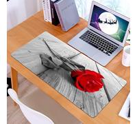 KDWJS Tappetino per mouse XXL Speed Gaming - 90x40 cm - XXL Mousepad - base antiscivolo - migliora la precisione e la velocità - Una rosa rossa vivida sul legno vecchio risalta sulle foglie monocroma