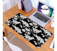 KDWJS Tappetino per mouse XXL Speed Gaming - 90x40 cm - XXL Mousepad - base antiscivolo - migliora la precisione e la velocità - Classico disegno a rosa, ripetizione di una rosa bianca su sfondo nero