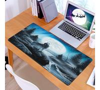 KDWJS Tappetino per mouse XXL Speed Gaming - 90x40 cm - XXL Mousepad - base antiscivolo - migliora la precisione e la velocità - I lupi rispondono al bagliore della luna in un paesaggio ghiacciato pi