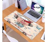 KDWJS Tappetino per mouse XXL Speed Gaming - 90x40 cm - XXL Mousepad - base antiscivolo - migliora la precisione e la velocità - Cartone animato, un maialino in abiti da lavoro, cuffie e cappello, ch