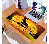 KDWJS Tappetino per mouse XXL Speed Gaming - 90x40 cm - XXL Mousepad - base antiscivolo - migliora la precisione e la velocità - Halloween, Cappello da strega Zucche spettrali Notte magica Autunno Na