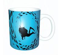 KDWJS Tazza in ceramica originale,bianco,11 once di tazze 330 ml tazza grande,tazza divertente - decora la tua tazza,Sotto il mare, subacqueo circondato da stipiti di pesci da immersione