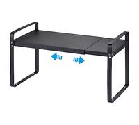 KDYVK Organizzatori for Ripiani espandibili for armadietti, Ripiani for banconi da Cucina, Porta spezie in Metallo, Ripiani impilabili for dispensa (Nero 14"-25" L x 8,6" W x 10,3" H)(Black)