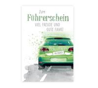 KE - Congratulazioni per l'esame di guida, carta di patente, DIN A6, con busta, interno bianco, perfetto per i nuovi conducenti - motivo auto piccole