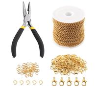 Keadic 102 pezzi di gioielli da 30 feet, set di collane da 3 mm, in metallo attorcigliato a sinistra, moschettone, anelli aperti e pinze per gioielli, per bracciale, orecchini, cavigliere fai da te