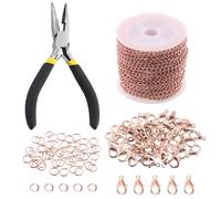 Keadic 102 pezzi di gioielli da 30 feet, set di collane da 3 mm, in metallo attorcigliato a sinistra, moschettone, anelli aperti e pinze per bracciali, orecchini, cavigliere fai da te (oro rosa)