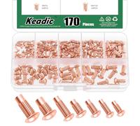 Keadic 170 pezzi M2/M2,5/M3/M4 x 6/8/10 mm testa solida rivetti in rame set assortimento, rivetti solidi per la riparazione di barche, mobili, elettrici e automobilistici