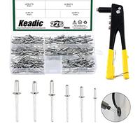 Keadic 226Pcs Kit con rivettatrice manuale resistente con rivetti ciechi in alluminio assortiti di 6 misure, rivetti a schiocco color argento tono M2,4 M3,2 M4 M4,8 e strumento per rivettatrice a mano