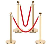 Keadic 4 pali di intercettazione in acciaio inox, testa a sfera, corde di velluto rosso, colonna dorata, barriera, demarcazione, pali di intercettazione, sabbia iniezione, base cava (oro)