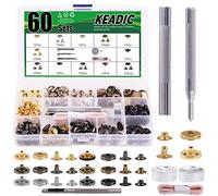Keadic 60Pcs Rivetti per Cuoio, con 4 strumenti di installazione e 1 metro a nastro, 1 Scatola di Stoccaggio, Ribattini, Borchie per Borse, DIY, Jeans, Scarpe, Riparazioni