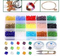 Keadic Kit di 1800 perline biconiche in cristallo da 4 mm, 15 colori, con 2 confezioni di cordoncino elastico, per progetti fai da te, bracciali, collane, orecchini e altri gioielli